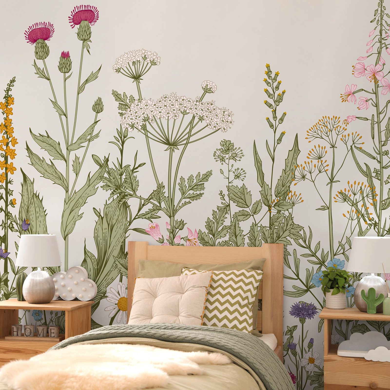 Herbal Wallpaper - ورق حائط نباتي مزين بالزهور، جدارية