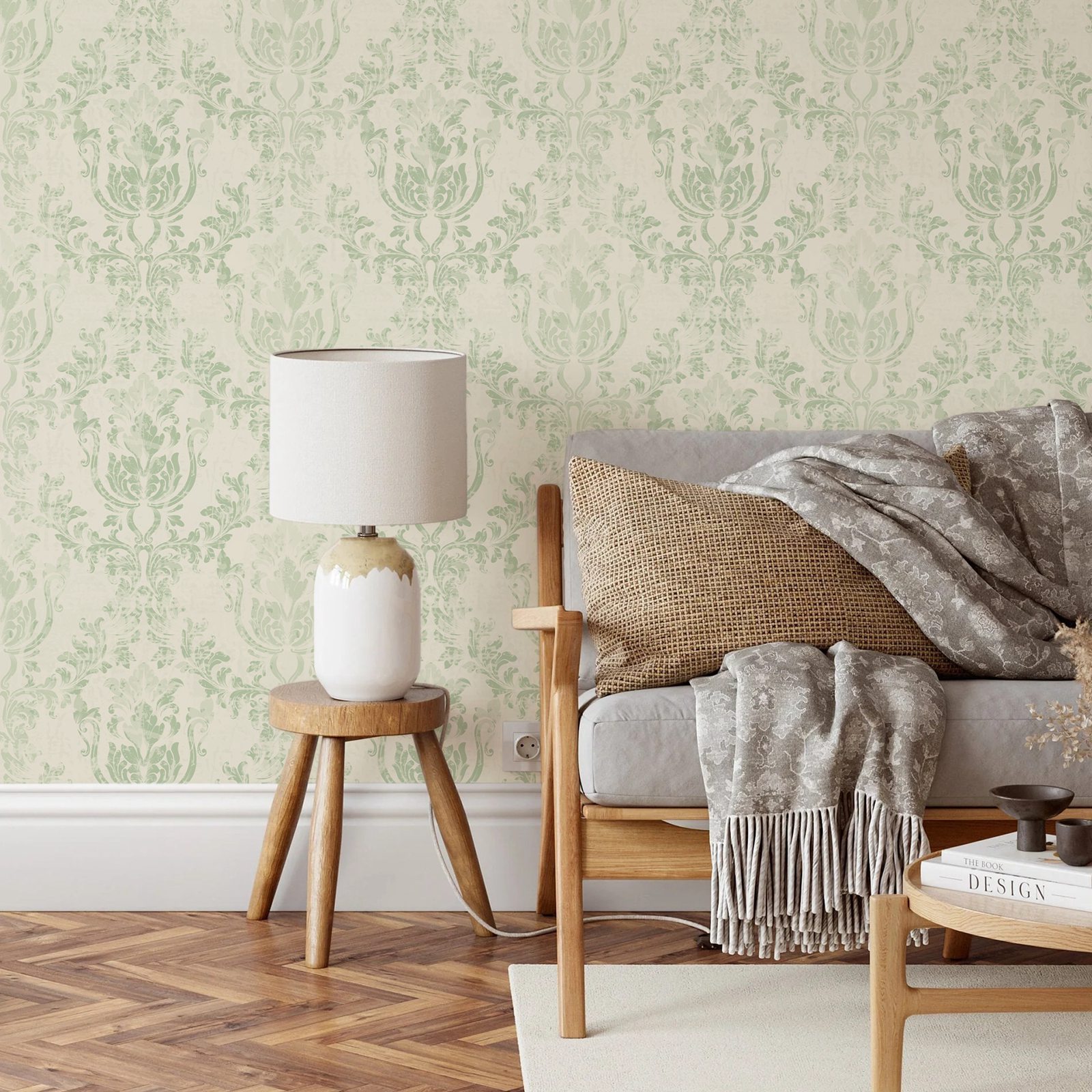 لفة ورق حائط دمشقي أخضر عتيق،  - مراجعة Herbal Wallpaper وسعره