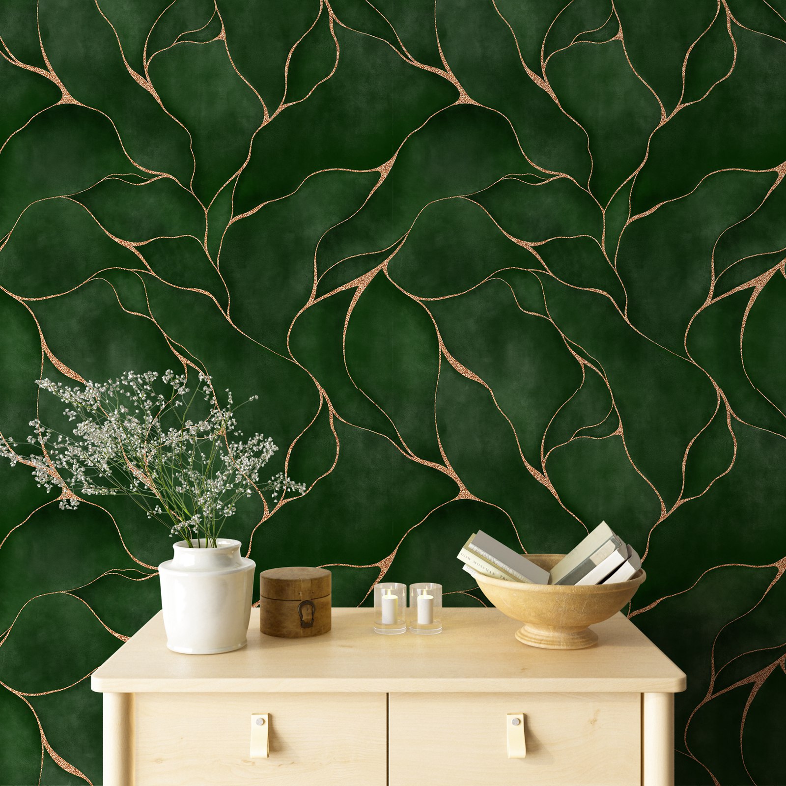 ورق جدران على شكل أوراق مائية  - مراجعة Herbal Wallpaper وسعره
